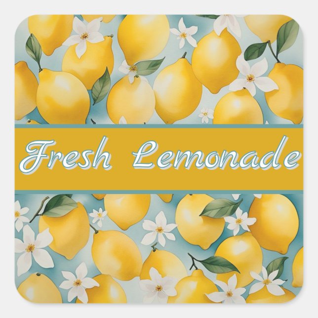 Lemonade Wasserfarben Zitrone/Früchte Quadratischer Aufkleber (Vorderseite)