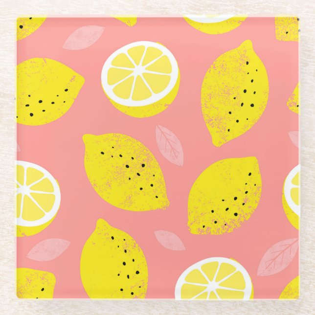 Lemondruck, glänzend nahtloses Sommermuster. Glasuntersetzer (Vorderseite)