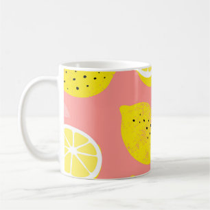 Lemondruck, glänzend nahtloses Sommermuster. Kaffeetasse