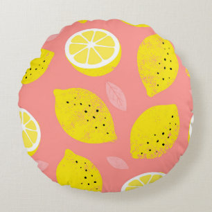 Lemondruck, glänzend nahtloses Sommermuster. Rundes Kissen