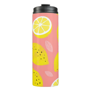 Lemondruck, glänzend nahtloses Sommermuster. Thermosbecher