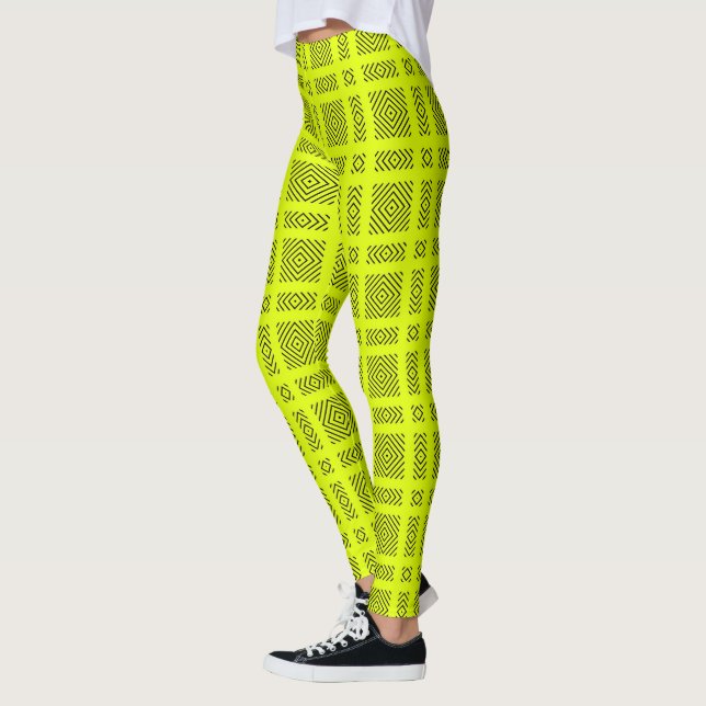 Lemongelbes geometrisches Muster Leggings (Links)