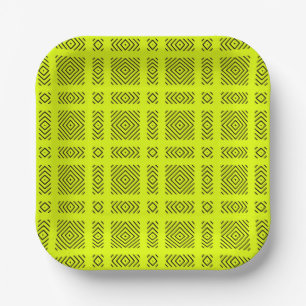 Lemongelbes geometrisches Muster Pappteller