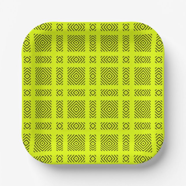 Lemongelbes geometrisches Muster Pappteller (Vorderseite)