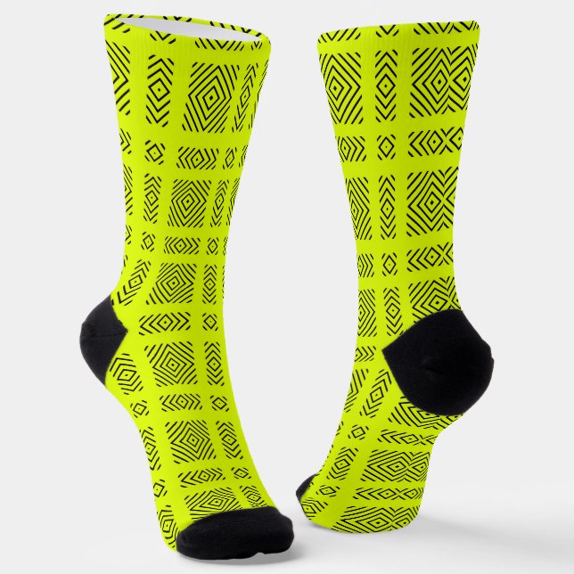 Lemongelbes geometrisches Muster Socken (Gewinkelt)