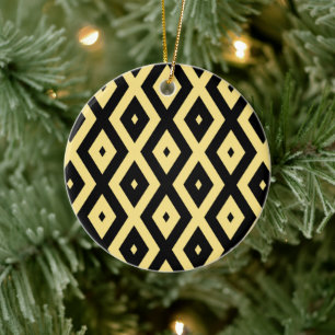 Lemongelbes und schwarzes Diamantmuster Keramik Ornament
