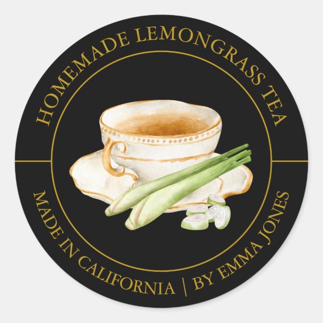 Lemongrass Tee Modernes Label Runder Aufkleber (Vorderseite)