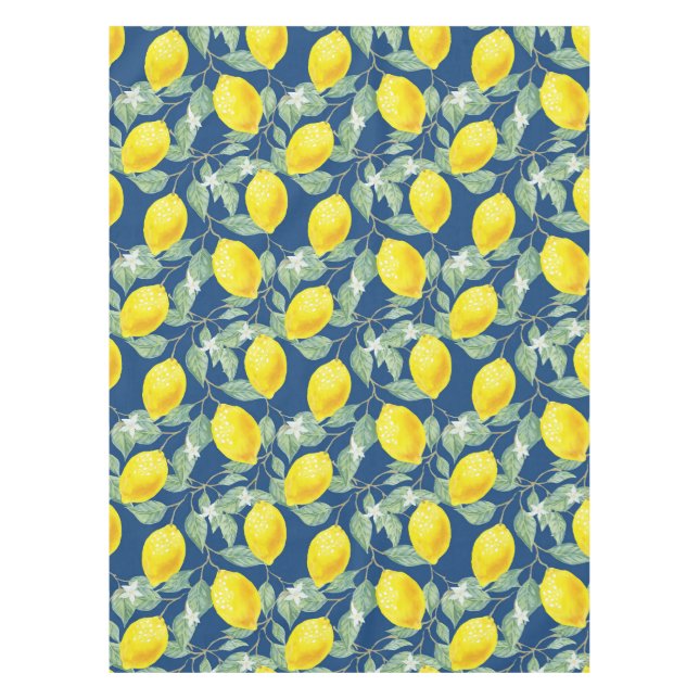 LEMONOBST IN LÄNDERBLAUE TISCHDECKE (Vorderseite)