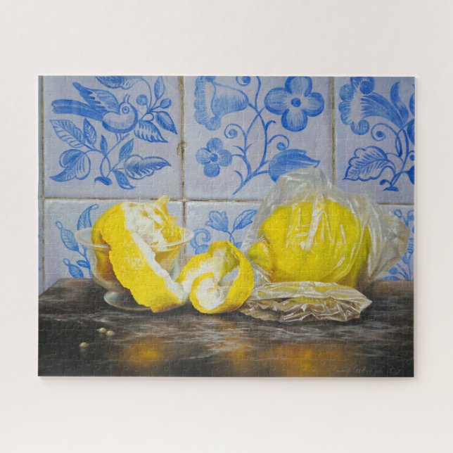 Lemons and Azulejos — Classic Blue & Yellow Still  (Horizontal)