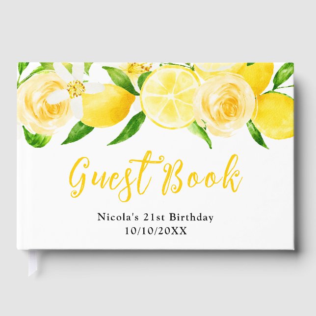 Lemons and Flowers with Foliage Birthday Gästebuch (Vorderseite)