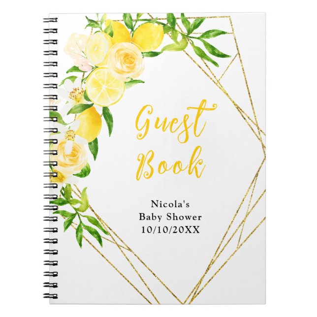 Lemons and Foliage Baby Shower Guest Book Notizblock (Vorderseite)