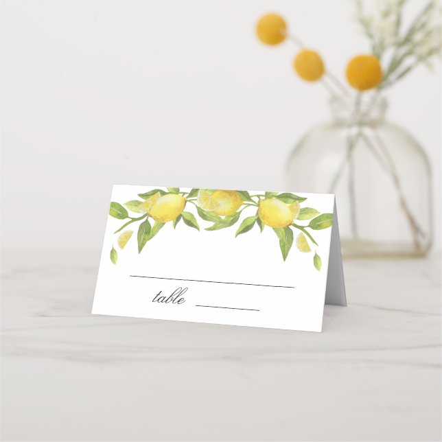 Lemons and Greenery Blossom Wedding Platzkarte (Vorderseite)