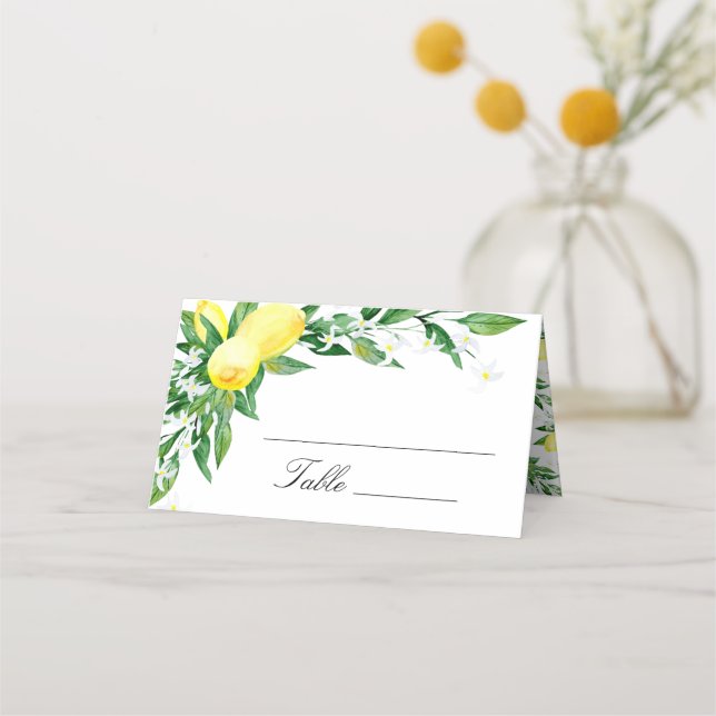 Lemons and Greenery Blossom Wedding Platzkarte (Vorderseite)