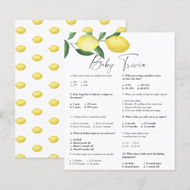 Lemons - Baby Trivia | Baby Showspiel (Vorne/Hinten)