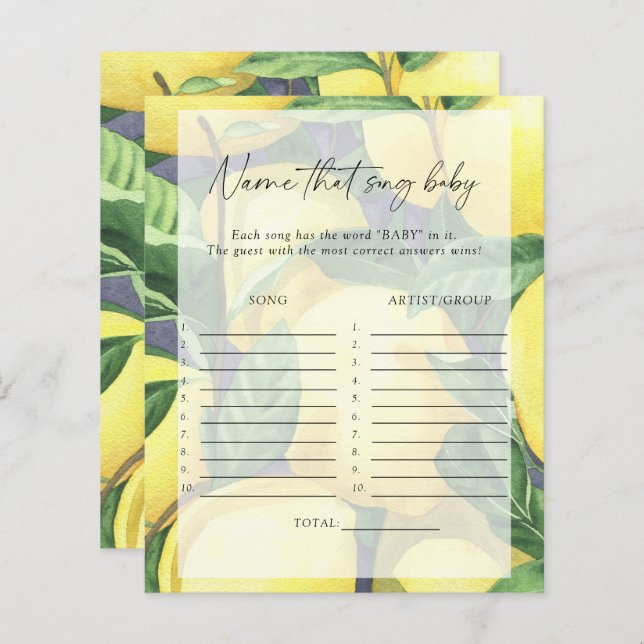 Lemons - Benennen Sie dieses Lied Baby Duschgame (Vorne/Hinten)