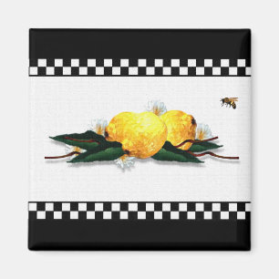 Lemons Black and White Gingham Magnet