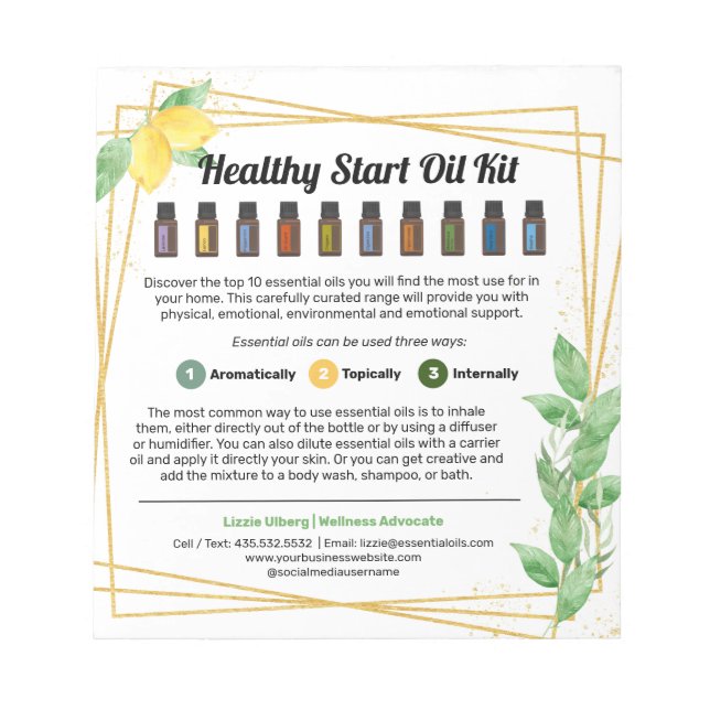 Lemons & Blätter Essential Oil Kit Handout Notizblock (Vorderseite)