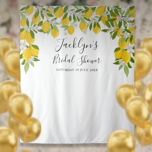 Lemons Blossom Brautparty Foto Stand Hintergrund Wandteppich (Lemons Blossom Bridal Shower Photo Booth Backdrop)