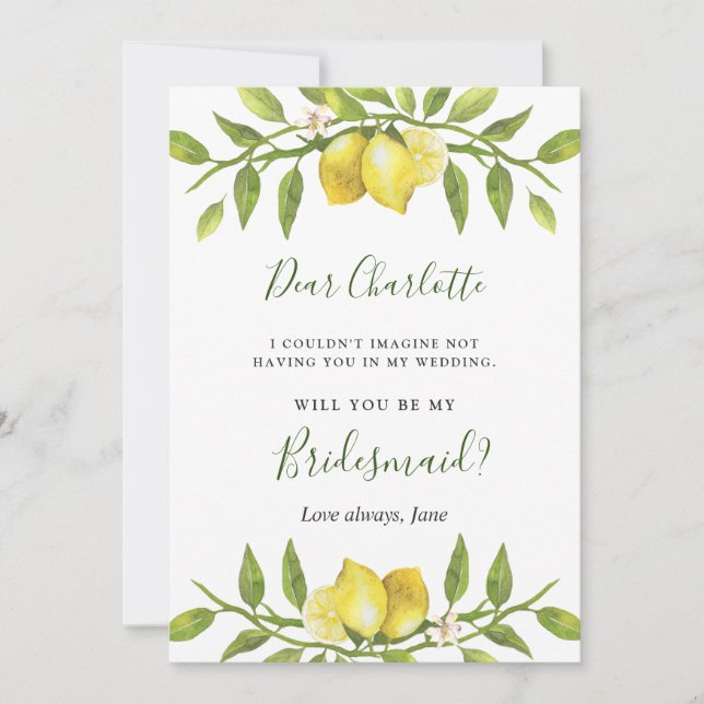 Lemons Blossom Greenerie werden Sie meine Bridesma Einladung (Vorderseite)