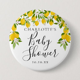 Lemons Blossom Greenery Baby Shower Button