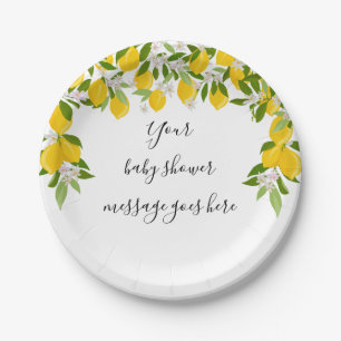 Lemons Blossom Greenery Baby Shower Nachricht Pappteller