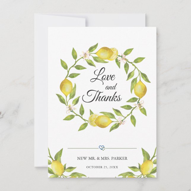 Lemons Blossom Greenery Floral Vielen Dank Dankeskarte (Vorderseite)