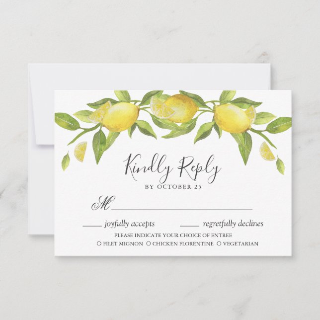 Lemons Blossom Greenery RSVP Card mit Wahlmöglichk Karte (Vorderseite)