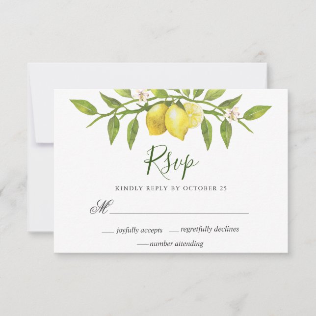Lemons Blossom Greenery Wedding Carte RSVP (Devant)