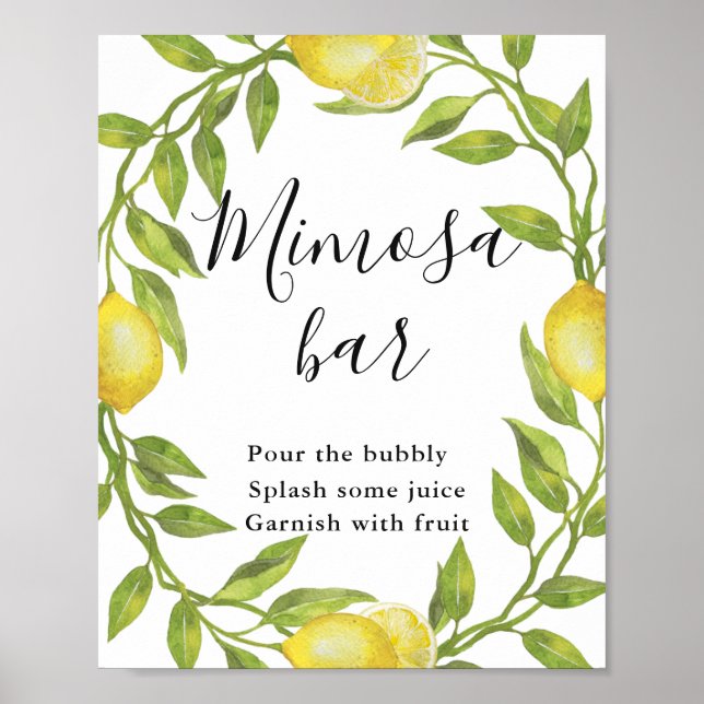 Lemons Blossom Grüne Mimosa Bar Sign Poster (Vorne)