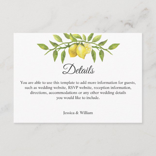 Lemons Blossom Hochzeitsempfehlung Details Begleitkarte (Vorderseite)