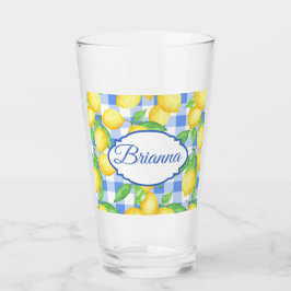 Lemons & Blue Gingham Personalisiert Glass Glas