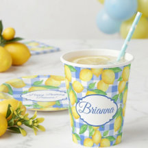 Lemons & Blue Gingham Personalisiert Glass
