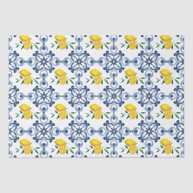 Lemons & Blue marokkanische Fliesenmuster Seidenpapier (Vorderseite)