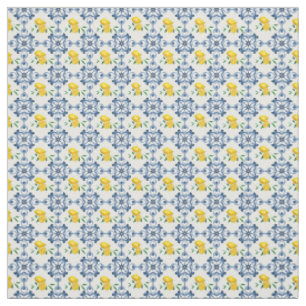 Lemons & Blue marokkanische Fliesenmuster Stoff