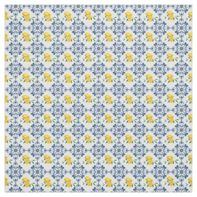Lemons & Blue marokkanische Fliesenmuster Stoff (Muster)