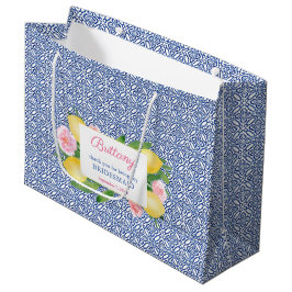 Lemons Blue White Tiles Trauzeugin Danke Große Geschenktüte