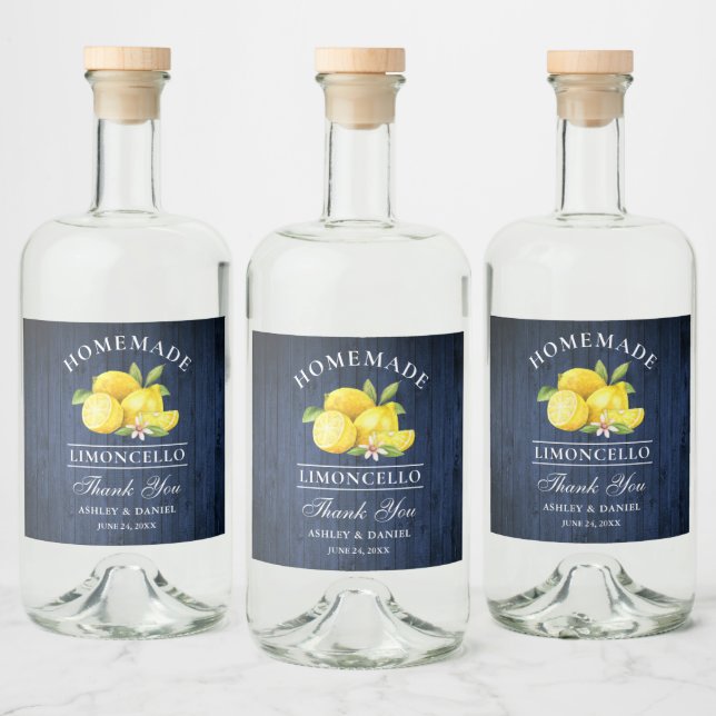 Lemons Blue Wood Dank Limoncello Flaschen Labels Alkoholflaschenetikett (Flaschen)