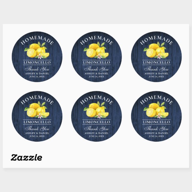 Lemons Blue Wood Wedding Danke Limoncello Runder Aufkleber (Blatt)