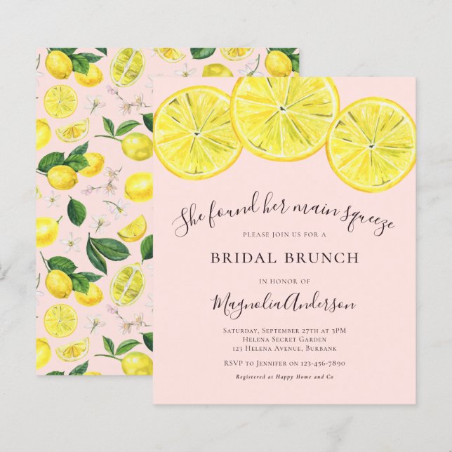 Lemons Bridal Brunch Einladung (Vorne/Hinten)