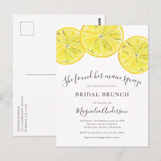 Lemons Bridal Brunch Einladung Postkarte (Vorne/Hinten)