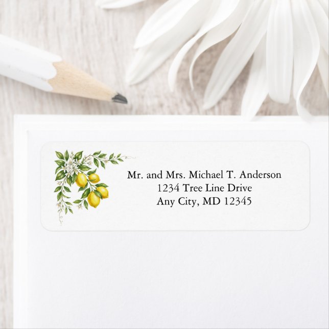 Lemons Citrus Fruit White Florals Return Address (Insitu)