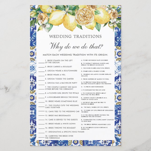 Lemons Floral Bridal Hochzeit Traditionen Spiel (Vorderseite)