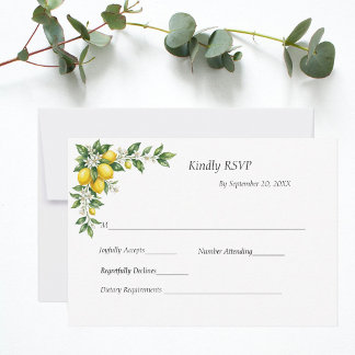 Lemons Floral Greenery Traditional Formal Wedding RSVP Karte