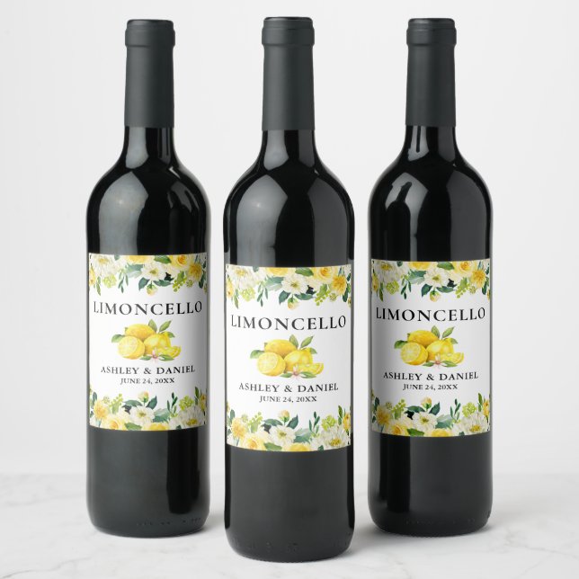 Lemons Floral Limoncello Wedding Flasche Label Weinetikett (Flaschen)
