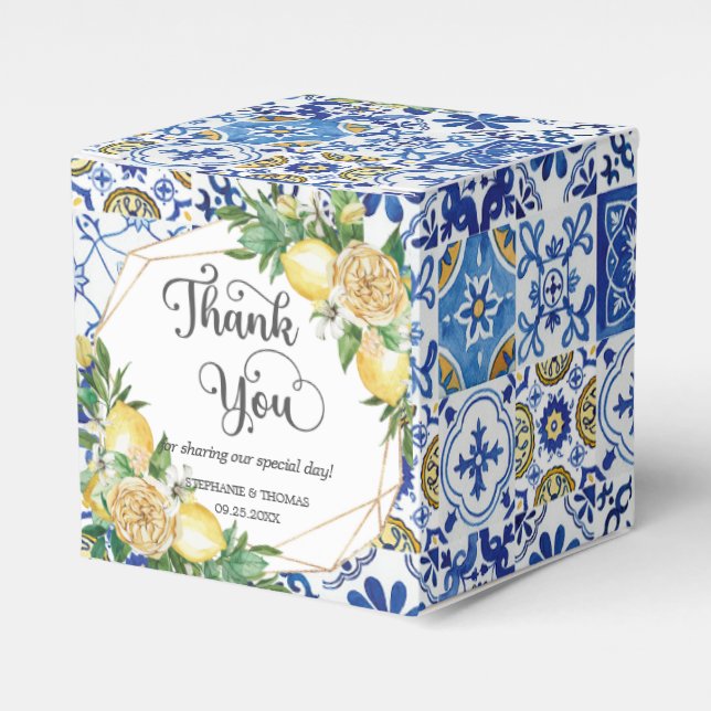 Lemons floral mediteranean Mosaik Tiles Wedding Geschenkschachtel (Vorderseite)