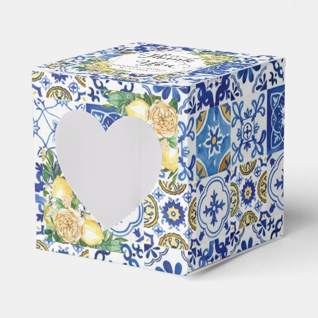 Lemons floral mediteranean Mosaik Tiles Wedding Geschenkschachtel (Vorderseite)