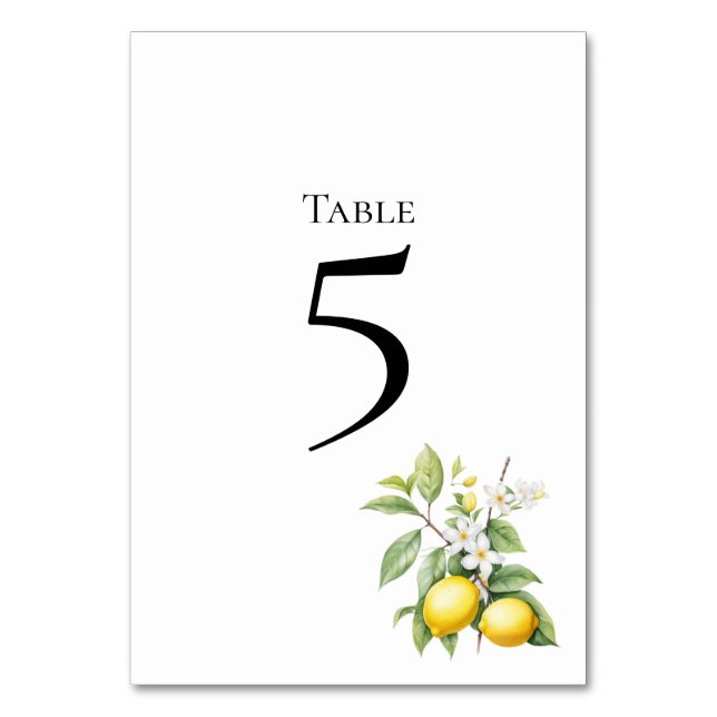 Lemons floral Table Number Card Tischnummer (Vorderseite)