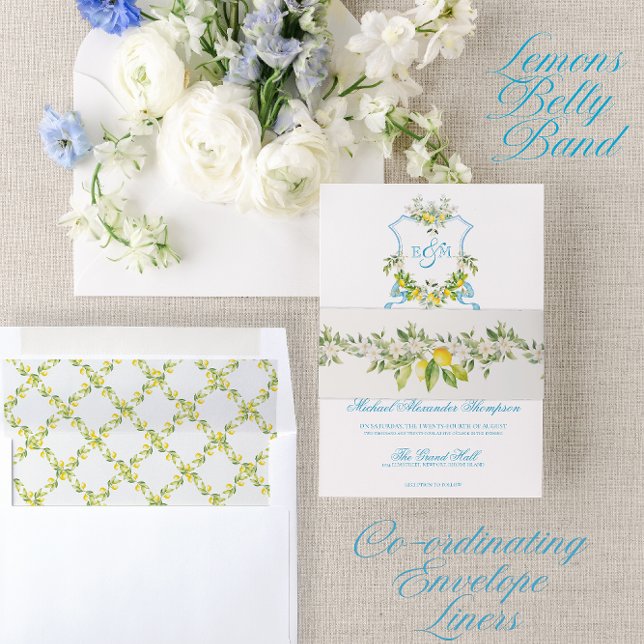 Lemons für mediterrane Hochzeiten Einladungsbanderole (Choose from different belly band designs to suit your choice of envelope liner)