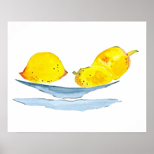 Lemons gelbe Aquarellkunst Poster (Vorne)