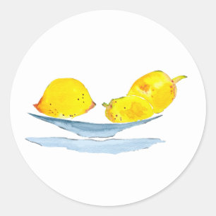 Lemons gelbe Aquarellkunst Runder Aufkleber